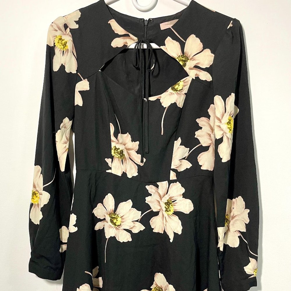 Long Sleeve Black Dress with Cream/White Flowers